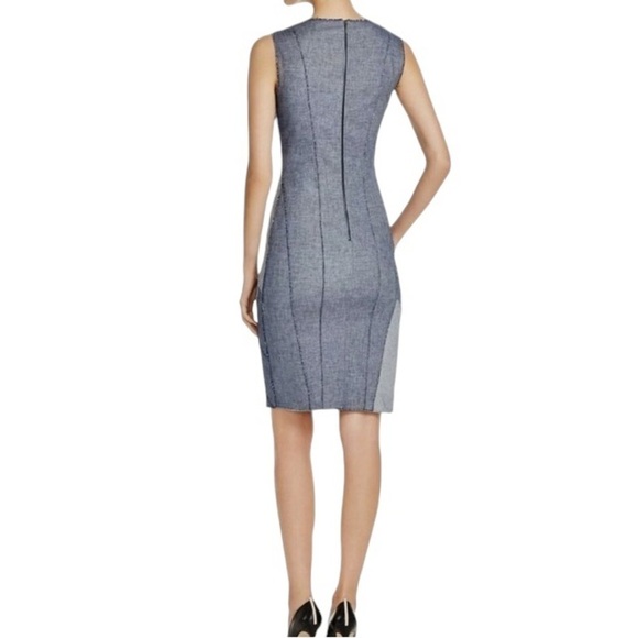 Elie Tahari Indigo 'Judith' Sleeveless Patch Sheath Raw Edge Dress Size 6 - Picture 3 of 13